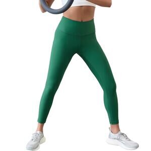 Athleta Interval Stash 7/8 Leggings Sz S TALL New $109 Trillium Green High Rise